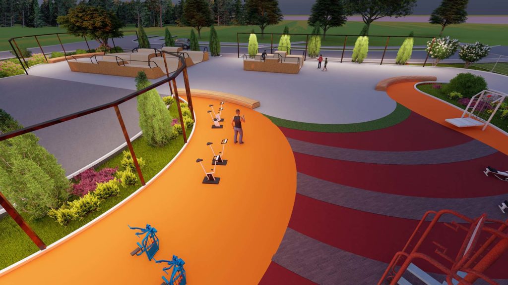 Ландшафтный дизайн спорт-зоны в парке